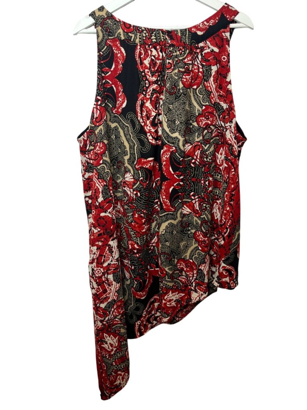 Ashley Stewart Plus 26 Boho Tunic Red Black Asymmetrical Top - Picture 2 of 12